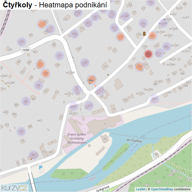 Mapa Čtyřkoly - Firmy v části obce.