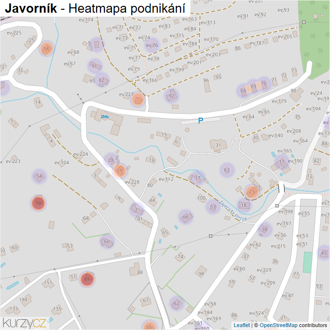 Mapa Javorník - Firmy v části obce.