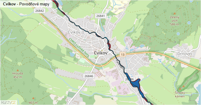 Cvikov - záplavové mapy stoleté vody