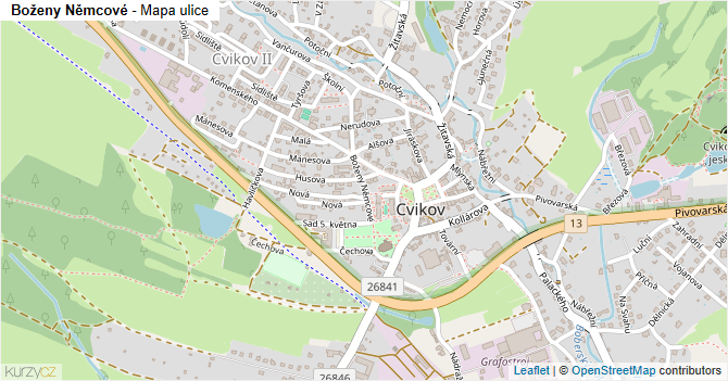 Boženy Němcové - mapa ulice