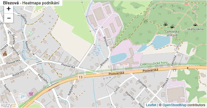 Březová - mapa podnikání