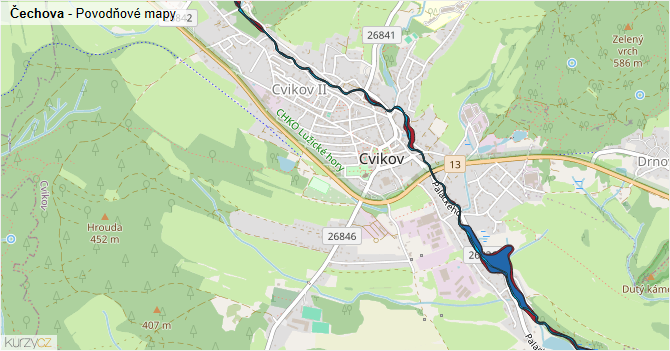 Čechova - záplavové mapy stoleté vody