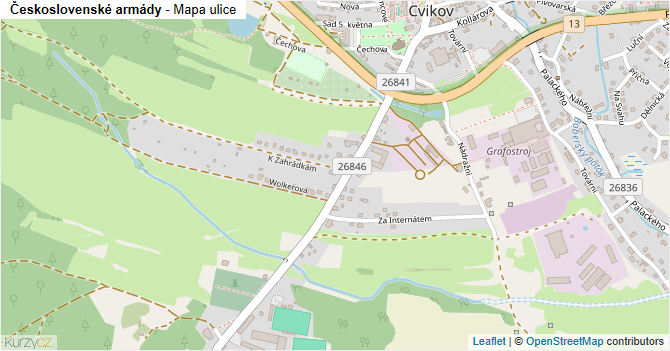 Československé armády - mapa ulice