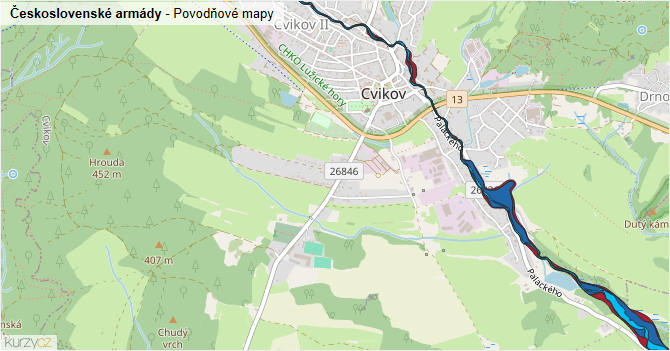 Československé armády - záplavové mapy stoleté vody