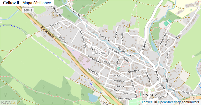 Cvikov II - mapa části obce