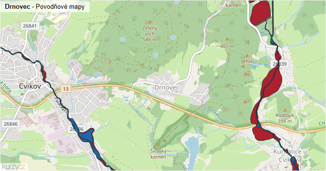 Drnovec - záplavové mapy stoleté vody