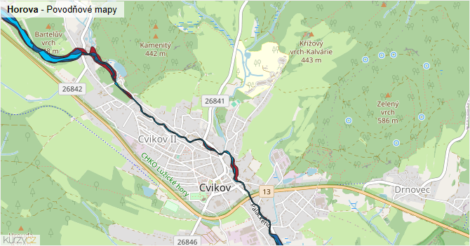 Horova - záplavové mapy stoleté vody