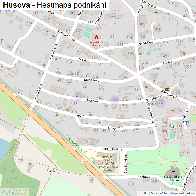 Mapa Husova - Firmy v ulici.