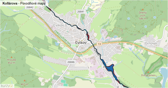Kollárova - záplavové mapy stoleté vody