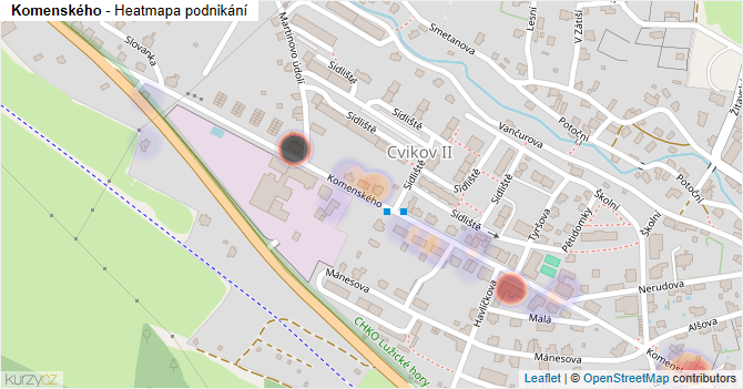 Komenského - mapa podnikání