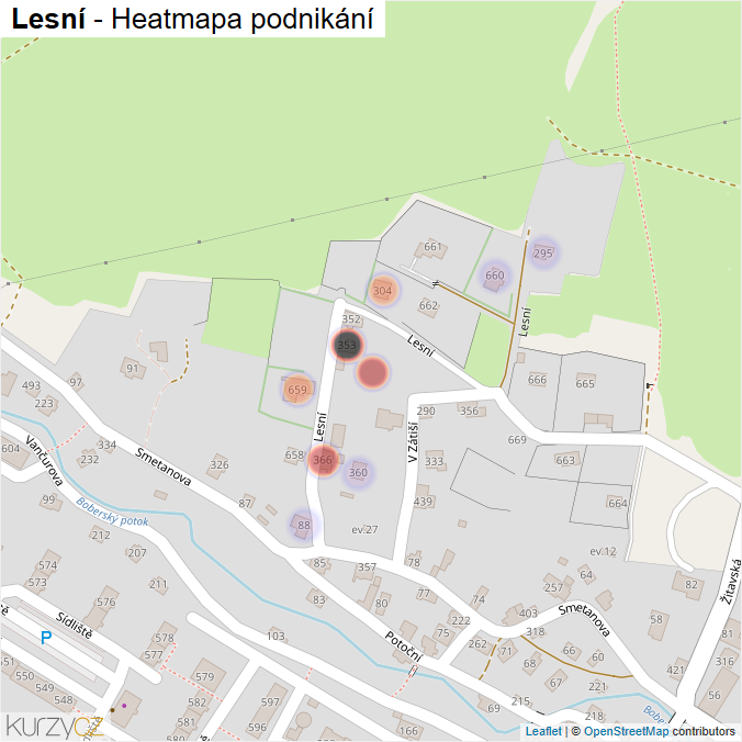 Mapa Lesní - Firmy v ulici.
