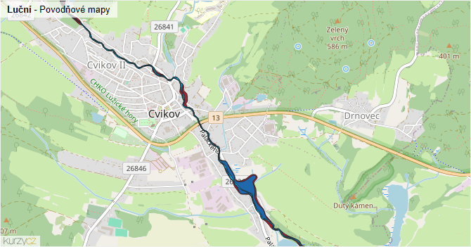 Luční - záplavové mapy stoleté vody