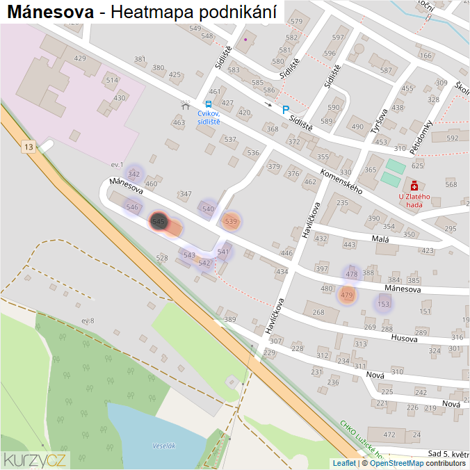 Mapa Mánesova - Firmy v ulici.