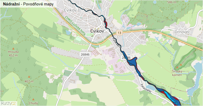 Nádražní - záplavové mapy stoleté vody