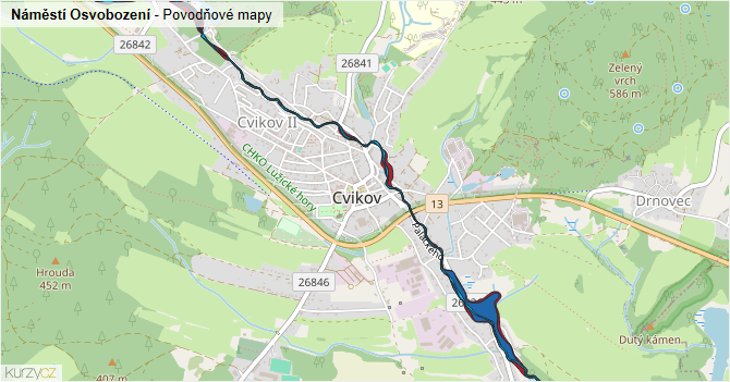 Náměstí Osvobození - záplavové mapy stoleté vody