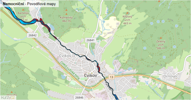 Nemocniční - záplavové mapy stoleté vody