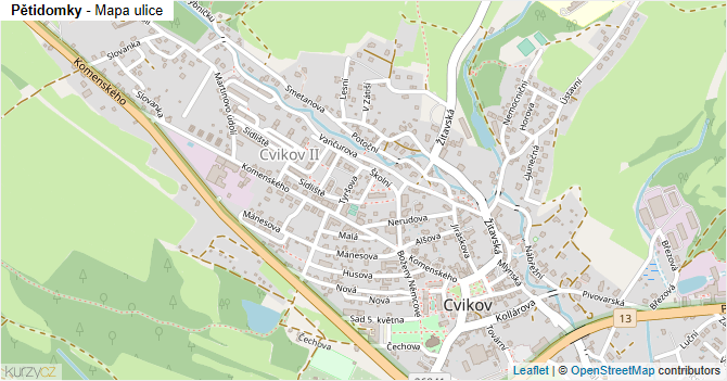 Pětidomky - mapa ulice
