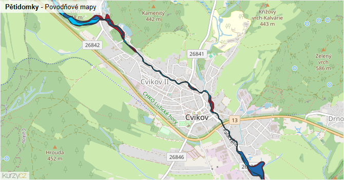 Pětidomky - záplavové mapy stoleté vody