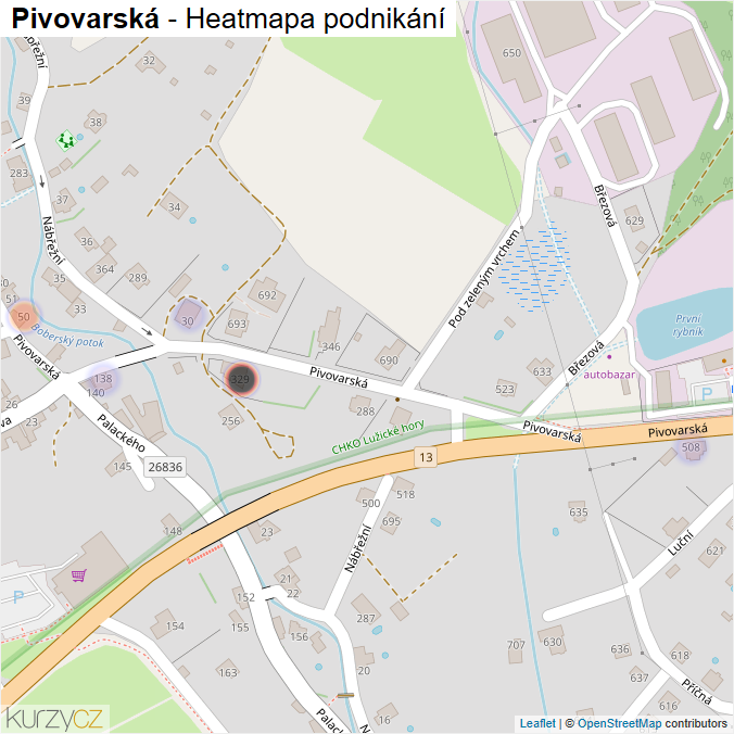 Mapa Pivovarská - Firmy v ulici.