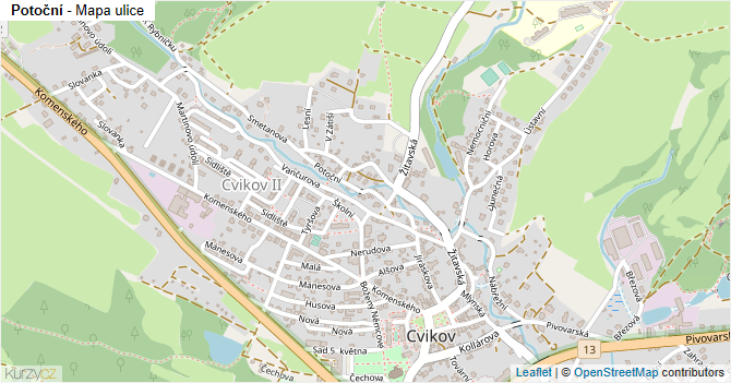 Potoční - mapa ulice