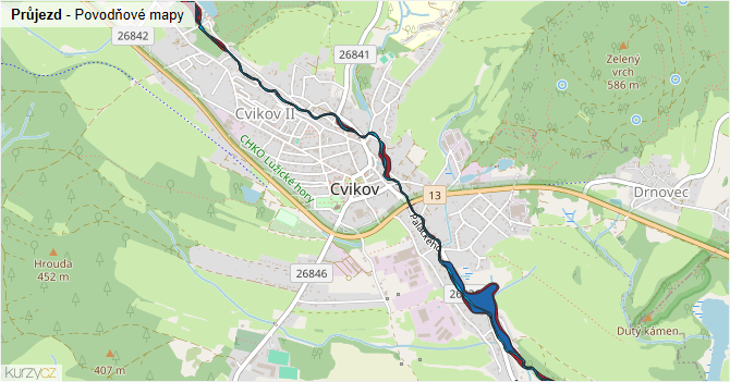 Průjezd - záplavové mapy stoleté vody