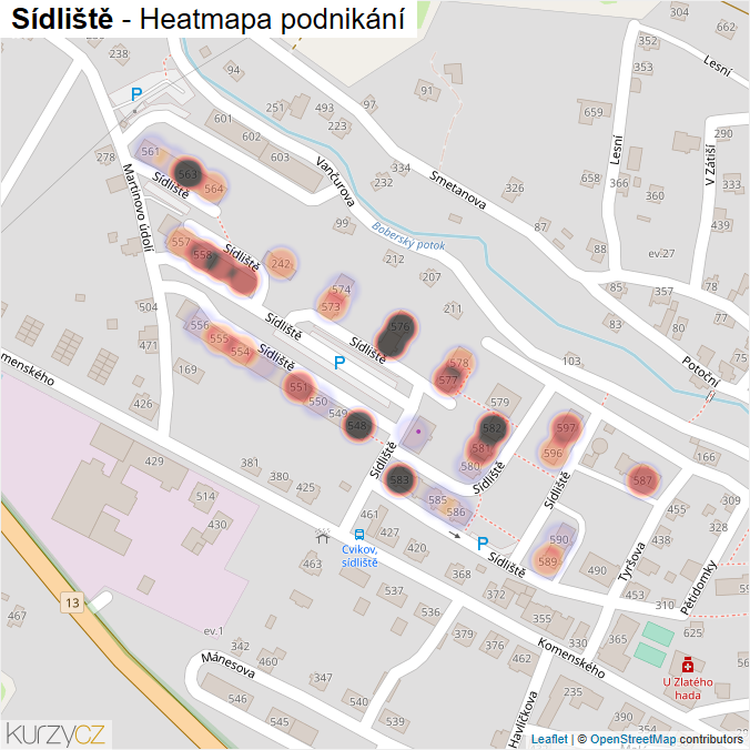 Mapa Sídliště - Firmy v ulici.