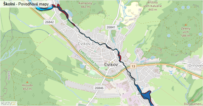Školní - záplavové mapy stoleté vody