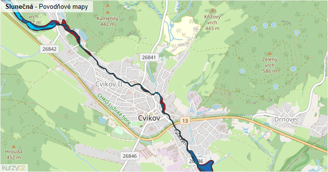 Slunečná - záplavové mapy stoleté vody