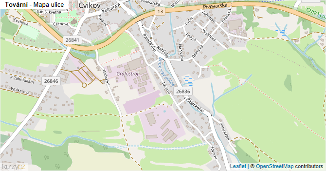 Tovární - mapa ulice