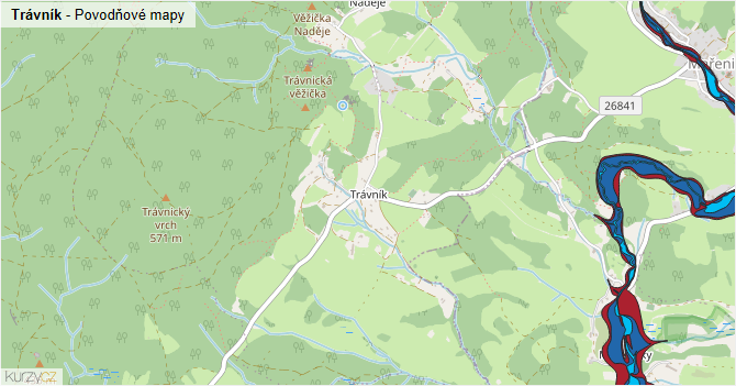 Trávník - záplavové mapy stoleté vody