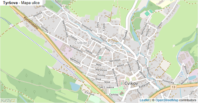 Tyršova - mapa ulice