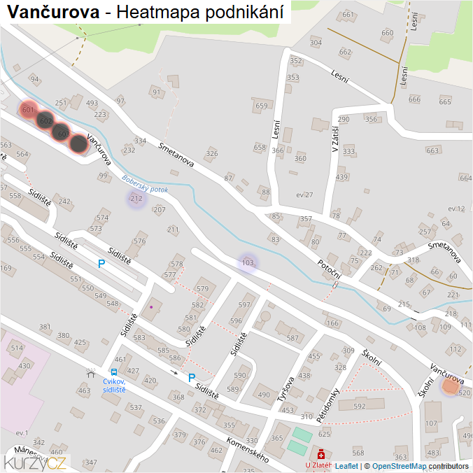 Mapa Vančurova - Firmy v ulici.