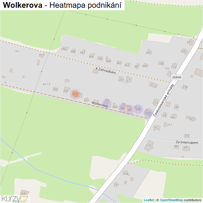 Mapa Wolkerova - Firmy v ulici.