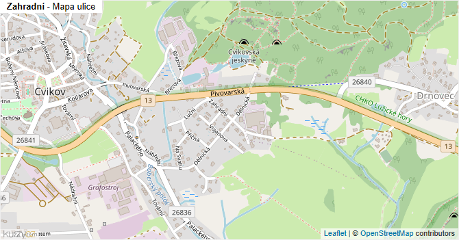 Zahradní - mapa ulice