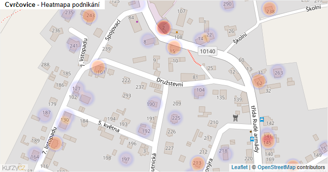 Cvrčovice - mapa podnikání
