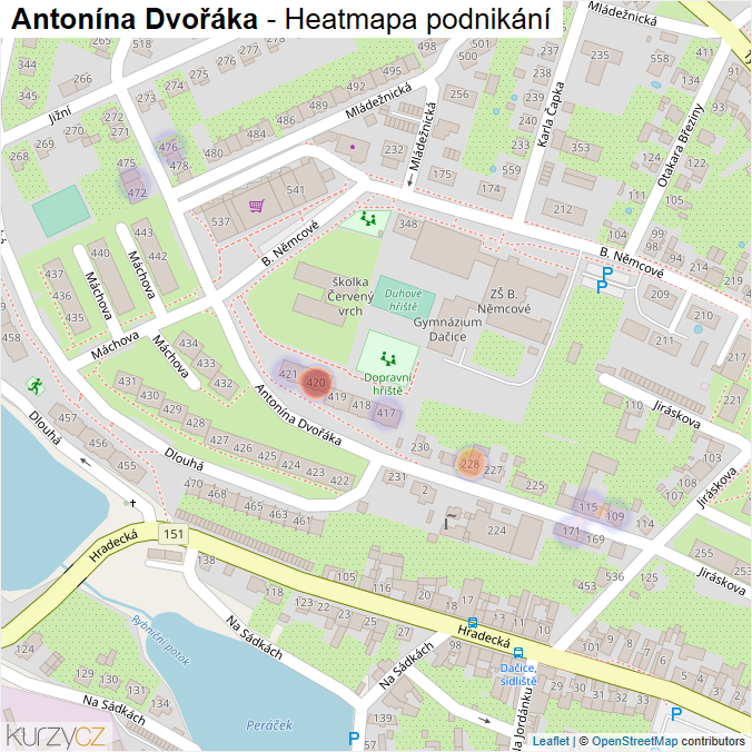 Mapa Antonína Dvořáka - Firmy v ulici.