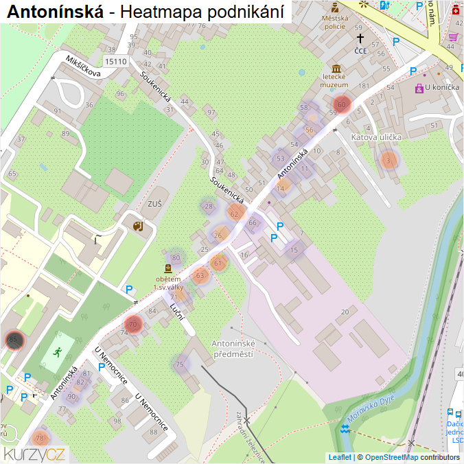 Mapa Antonínská - Firmy v ulici.