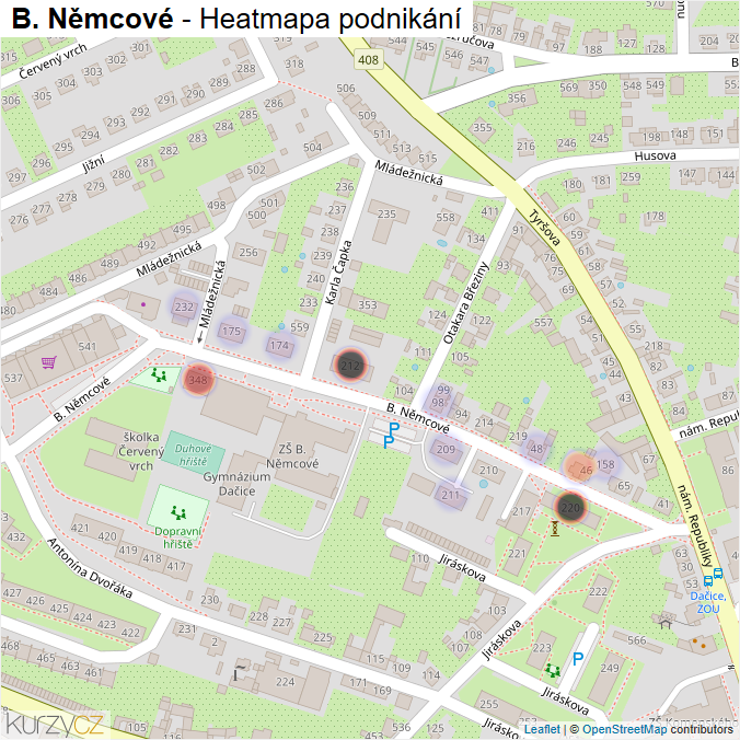 Mapa B. Němcové - Firmy v ulici.