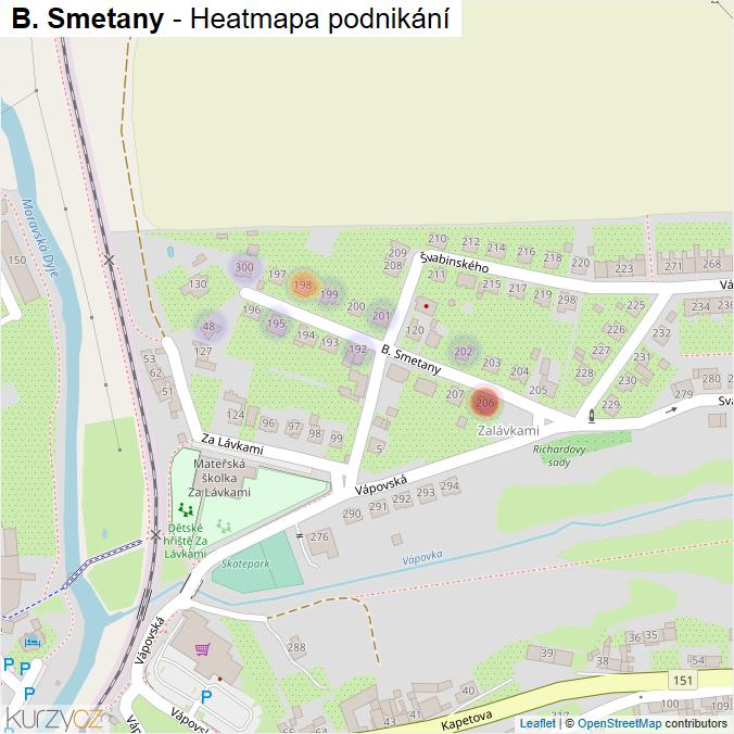 Mapa B. Smetany - Firmy v ulici.