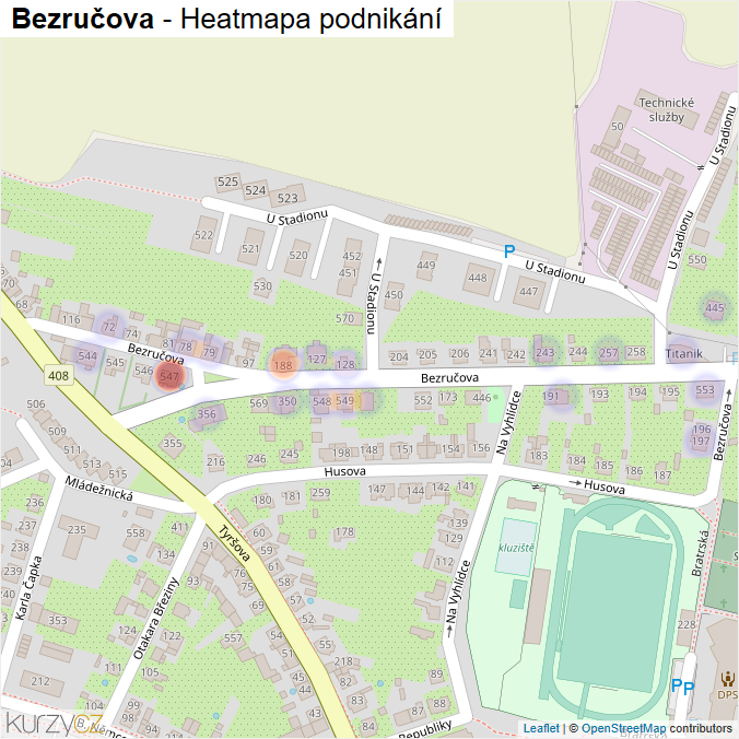 Mapa Bezručova - Firmy v ulici.