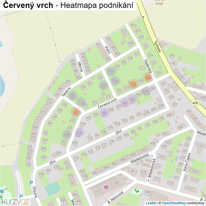 Mapa Červený vrch - Firmy v ulici.