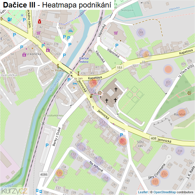 Mapa Dačice III - Firmy v části obce.