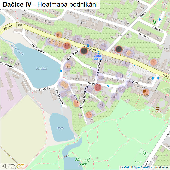 Mapa Dačice IV - Firmy v části obce.