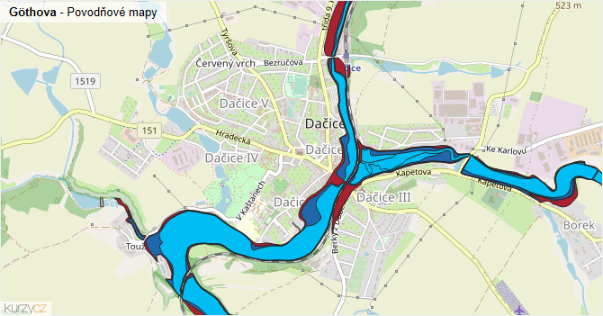 Göthova - záplavové mapy stoleté vody
