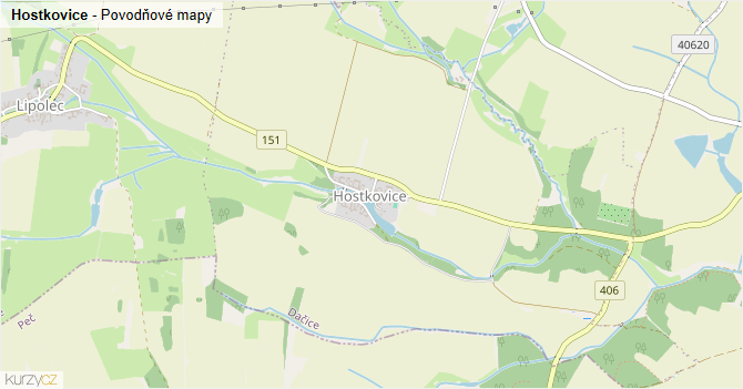 Hostkovice - záplavové mapy stoleté vody