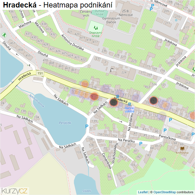 Mapa Hradecká - Firmy v ulici.
