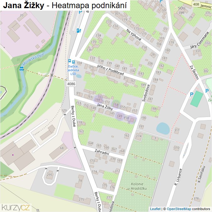 Mapa Jana Žižky - Firmy v ulici.