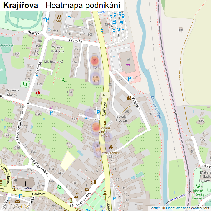 Mapa Krajířova - Firmy v ulici.
