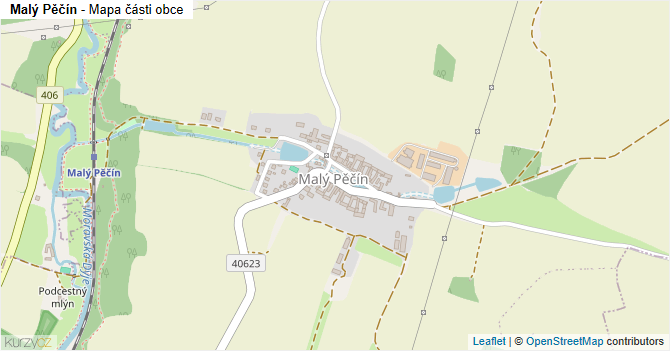 Malý Pěčín - mapa části obce