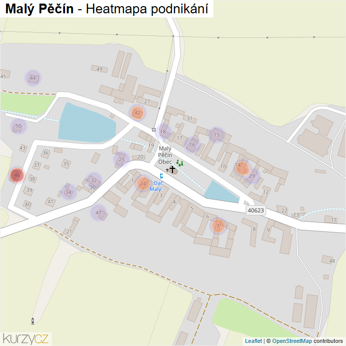 Mapa Malý Pěčín - Firmy v části obce.